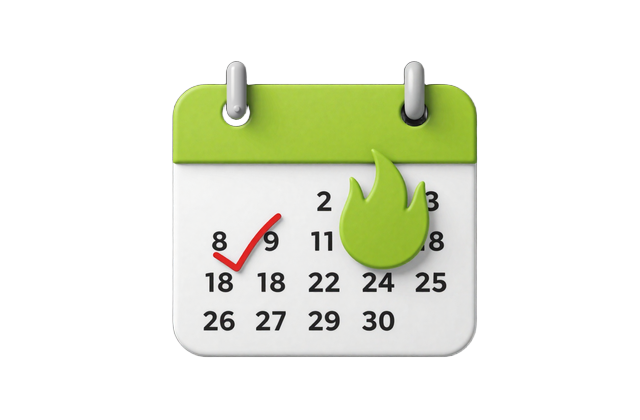 Kalender mit limettengr&uuml;ner Flamme - Golazzo Weekly Boost casino bonus