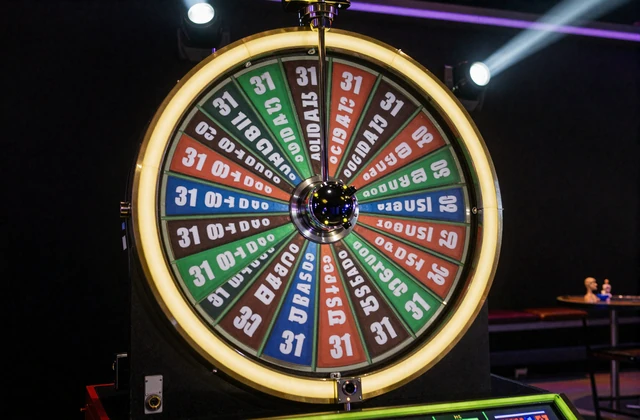 Buntes leuchtendes Game-Show-Rad mit Multiplikatoren im Studio-Spotlight - Crazy Time im Golazzo Live-Casino