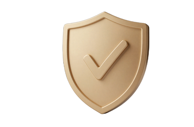 Goldenes Verifizierungs-Schild mit H&auml;kchen - abgeschlossene KYC-Verifizierung im Golazzo Casino