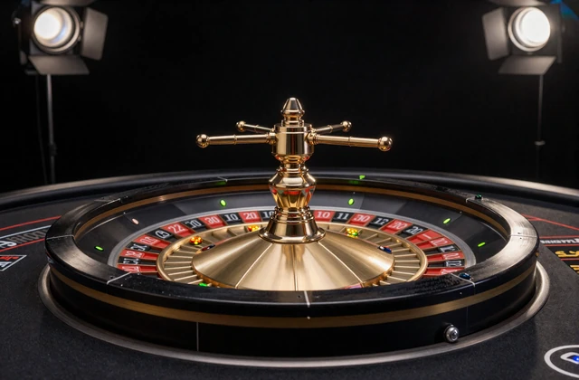 Live-Roulette-Kessel mit goldenem Rand und drehender Kugel unter Spotlight - Golazzo Live-Roulette