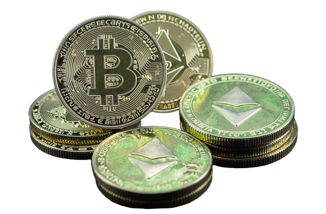 Leuchtende Bitcoin-, Ethereum- und Tether-M&uuml;nzen in Limettengr&uuml;n - Krypto-Einzahlung im Golazzo Casino